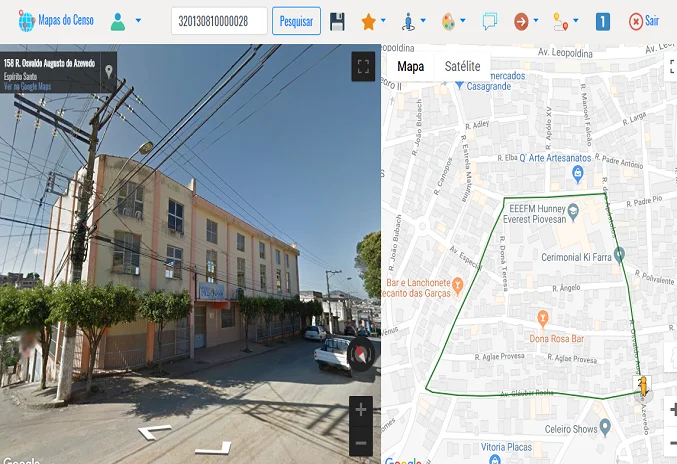 Visualização de uma rua no Street View